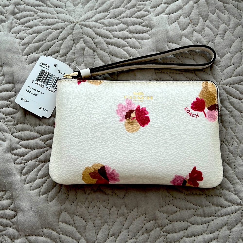 Coach floral print leather wristlet